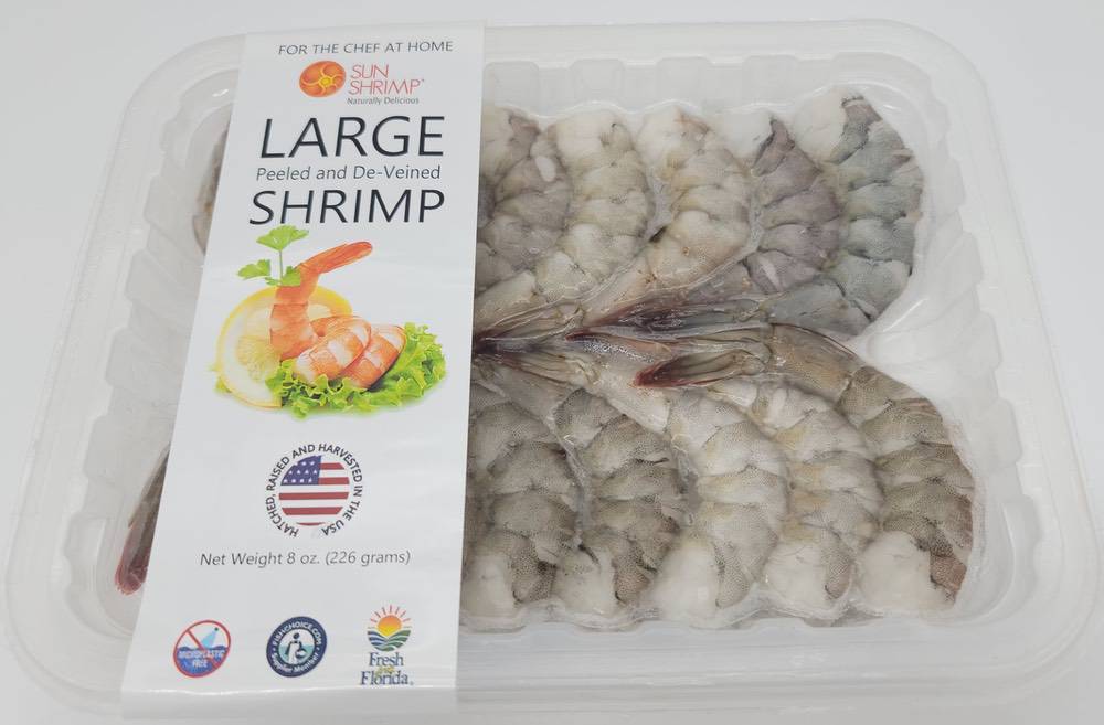 10 Pounds -Fresh Harvested Large Peeled and Deveined Sun Shrimp - 20 Tray Pack P&D Shrimp Sun Shrimp 